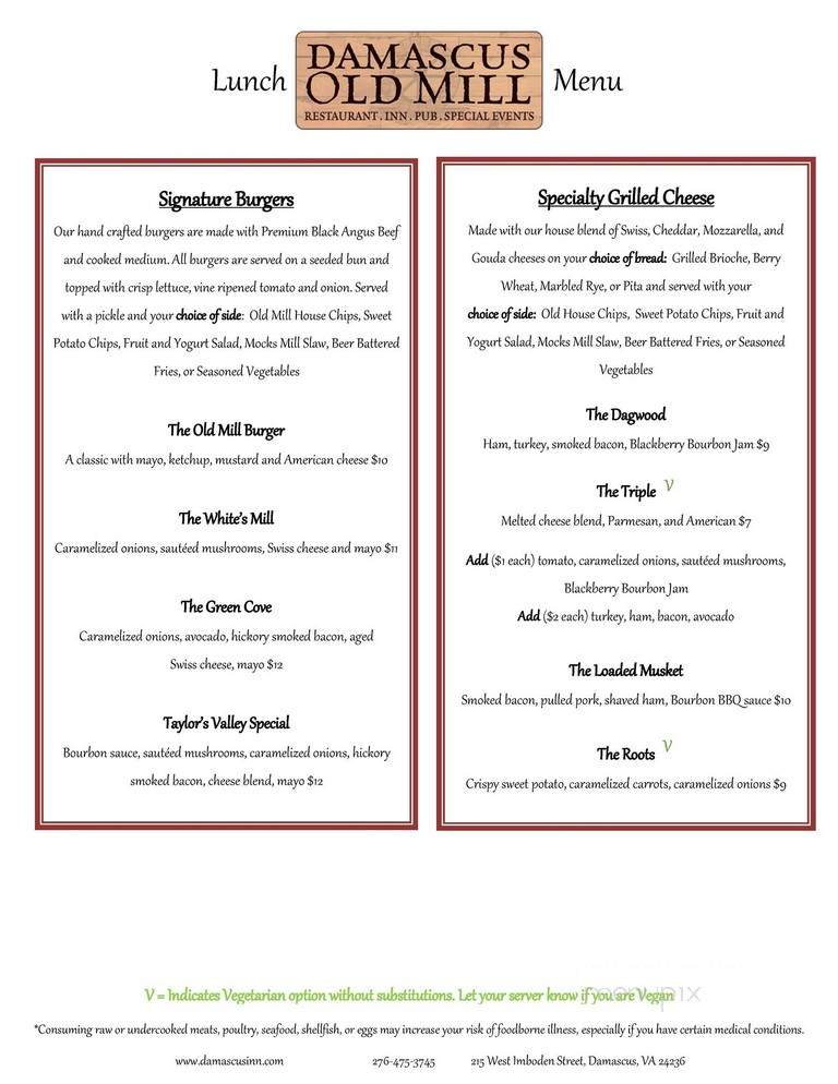 Damascus Old Mill - Damascus, VA menu_pic