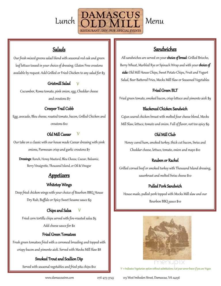 Damascus Old Mill - Damascus, VA menu_pic