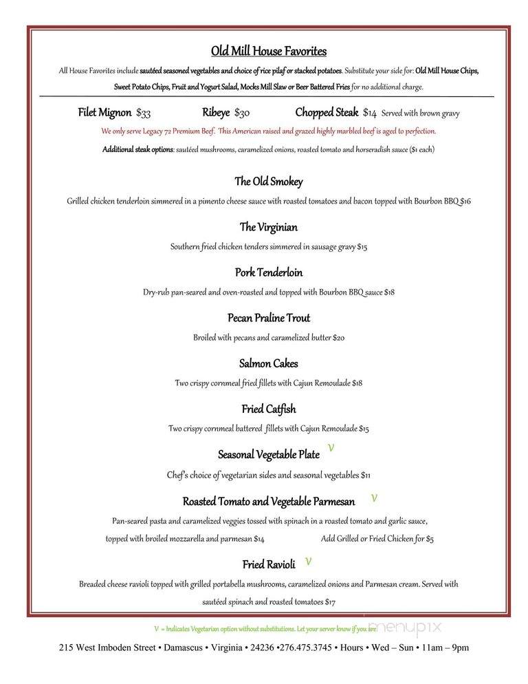 Damascus Old Mill - Damascus, VA menu_pic