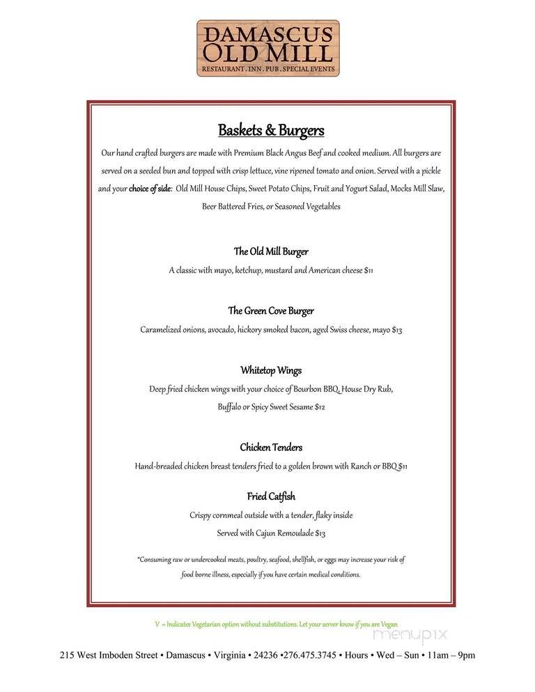 Damascus Old Mill - Damascus, VA menu_pic