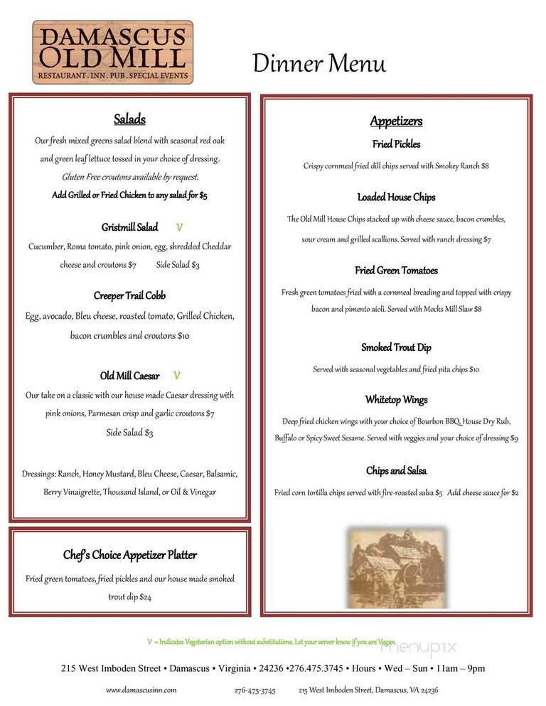 Damascus Old Mill - Damascus, VA menu_pic