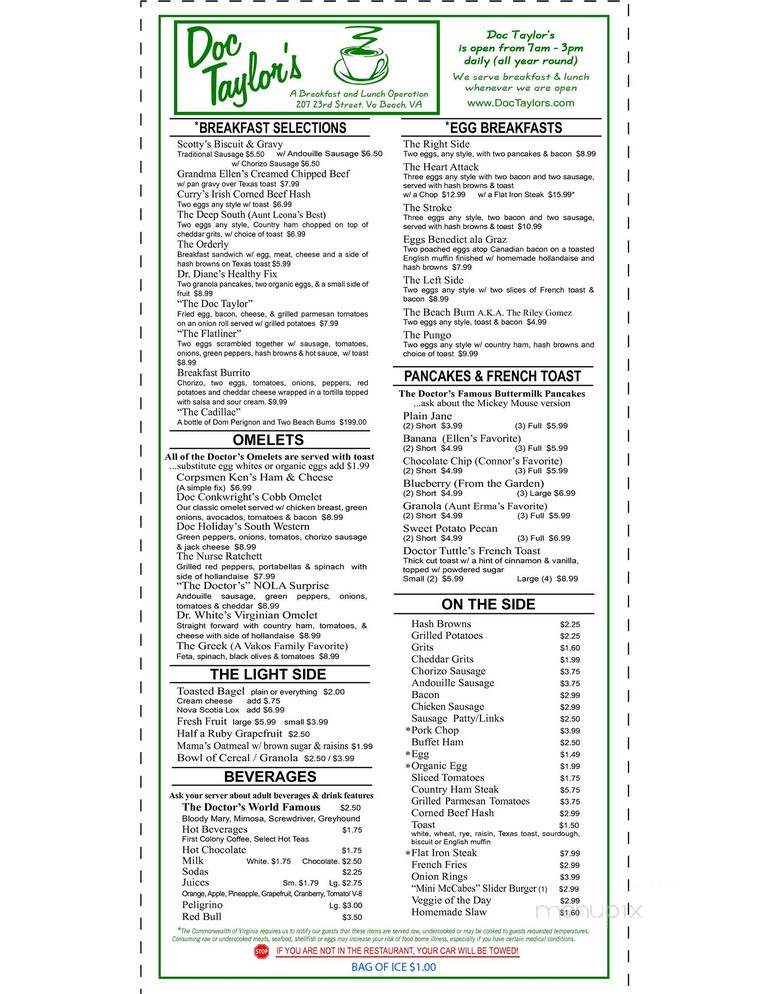 Doc Taylor's Restaurant - Virginia Beach, VA menu_pic