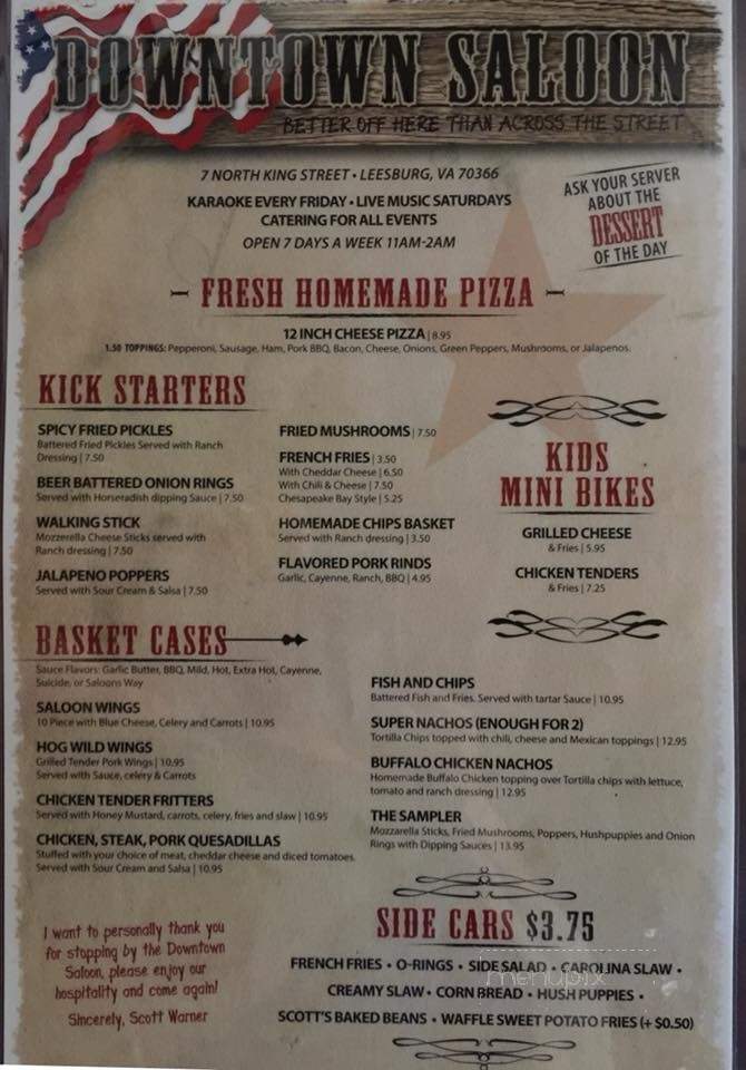 Menu Of Downtown Saloon In Leesburg VA 20176
