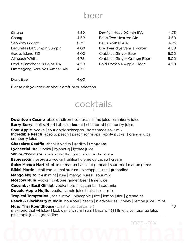 Downtown Thai - Charlottesville, VA menu_pic