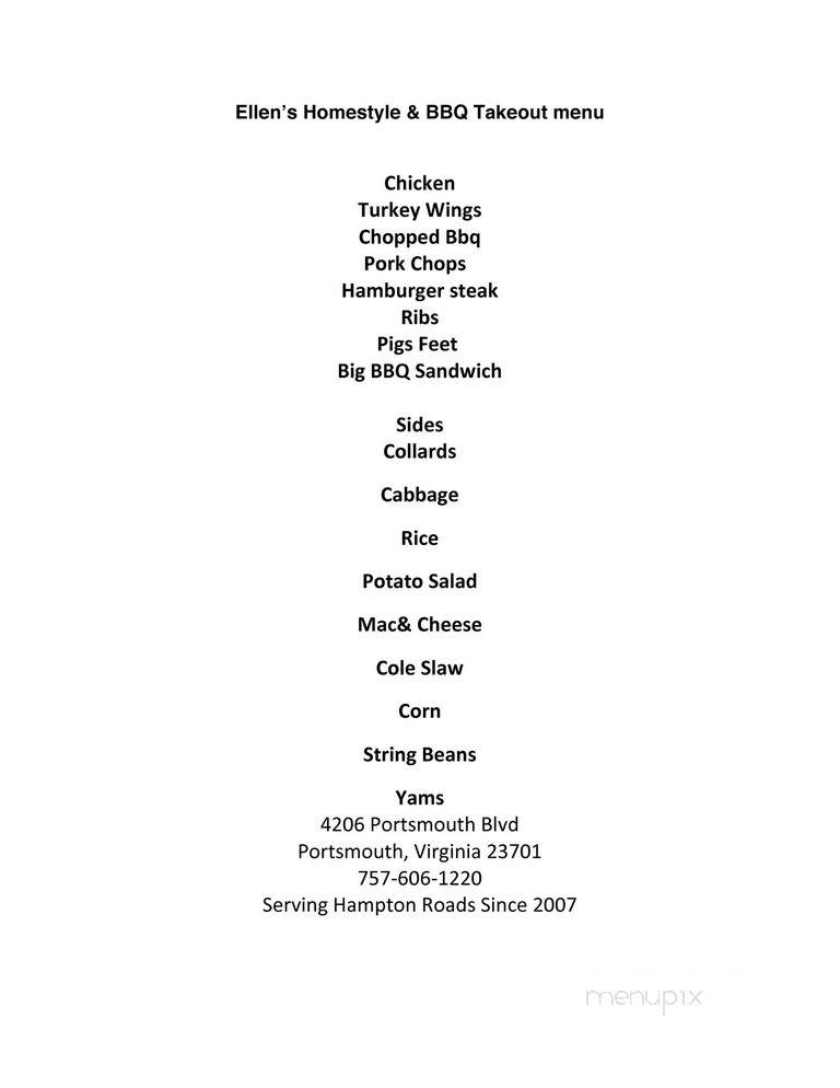 Ellen's Homestyle Bbq Express - Portsmouth, VA menu_pic
