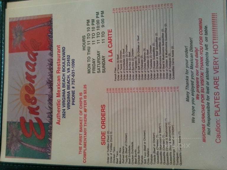 Ensenada Mexican Restaurant - Virginia Beach, VA menu_pic