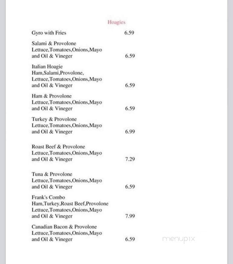 Frank's Pizza - Chesapeake, VA menu_pic