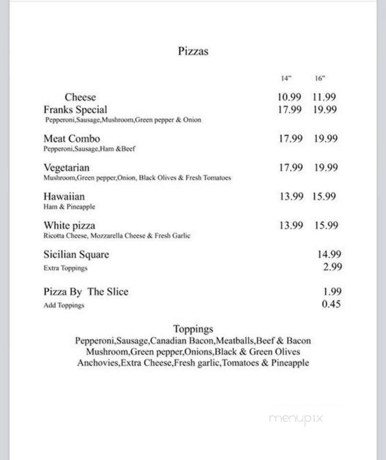 Frank's Pizza - Chesapeake, VA menu_pic