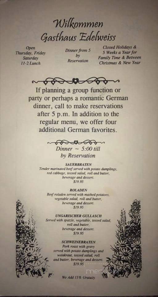Gasthaus Edelweiss - Weber City, VA menu_pic