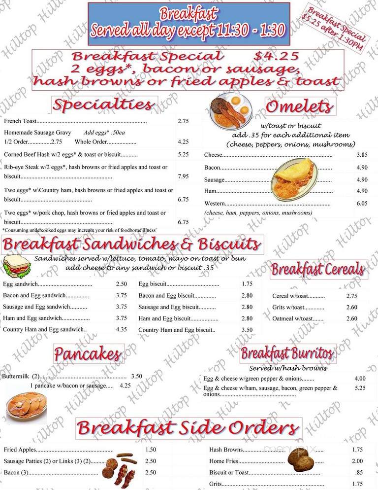 Hilltop Restaurant - Roanoke, VA menu_pic