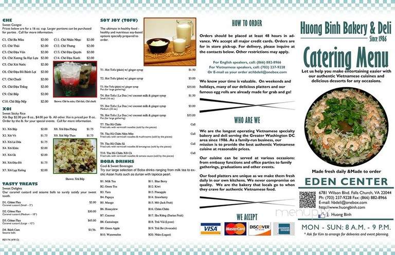 Huong Binh Bakery - Falls Church, VA menu_pic