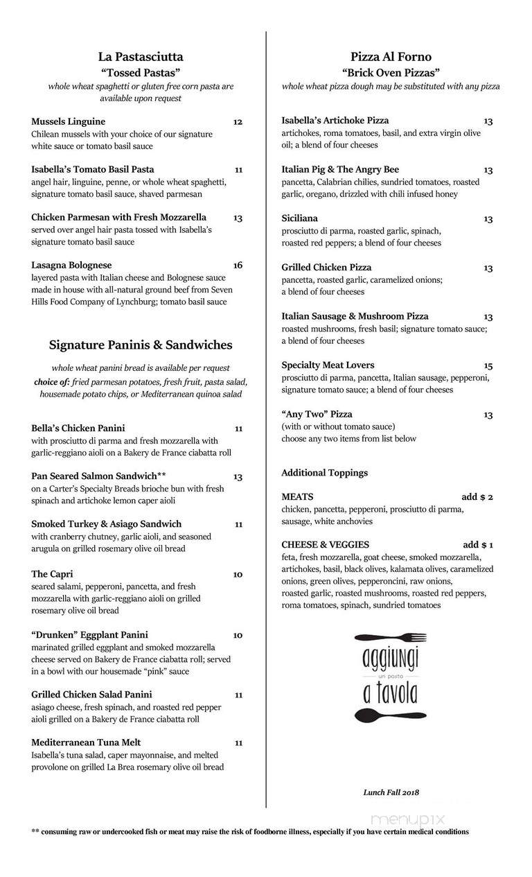 Isabella's - Lynchburg, VA menu_pic