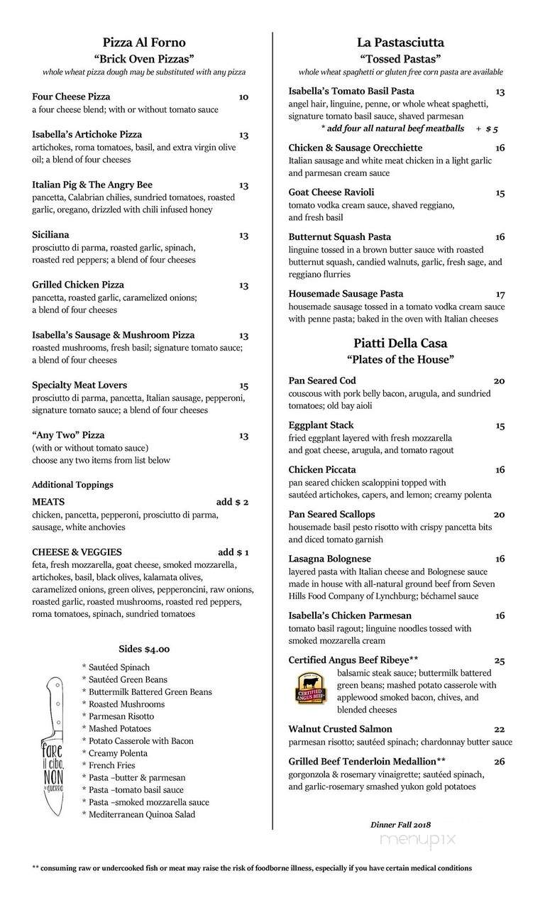Isabella's - Lynchburg, VA menu_pic