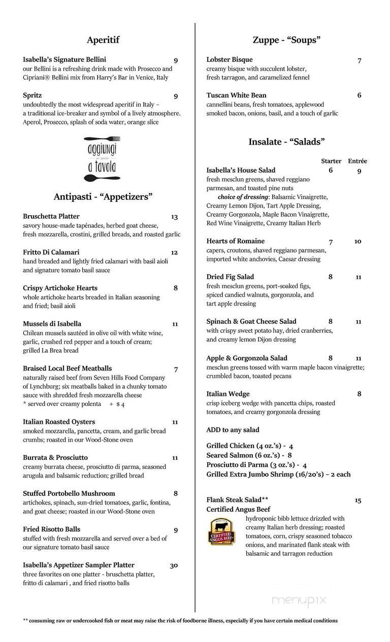Isabella's - Lynchburg, VA menu_pic