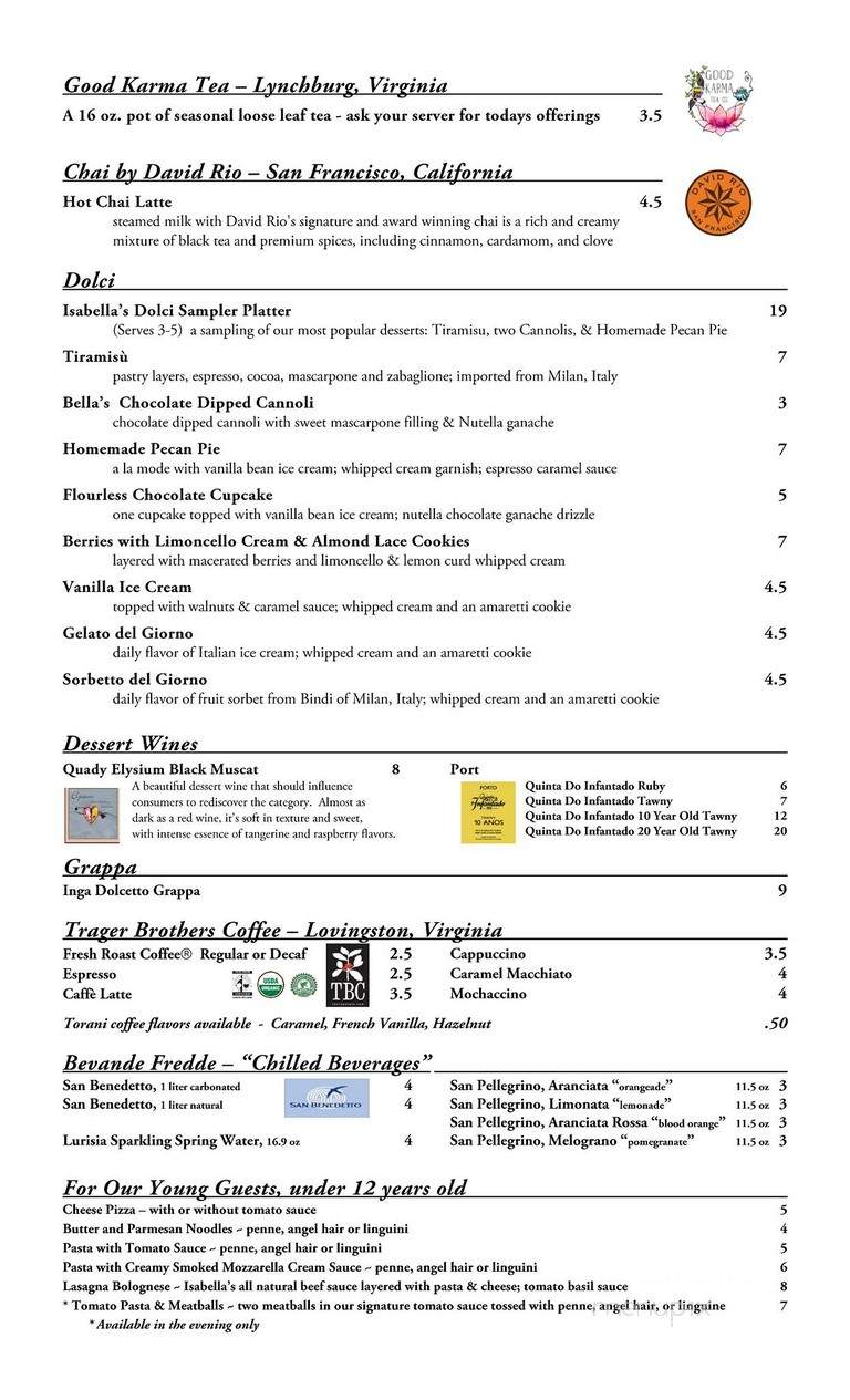 Isabella's - Lynchburg, VA menu_pic