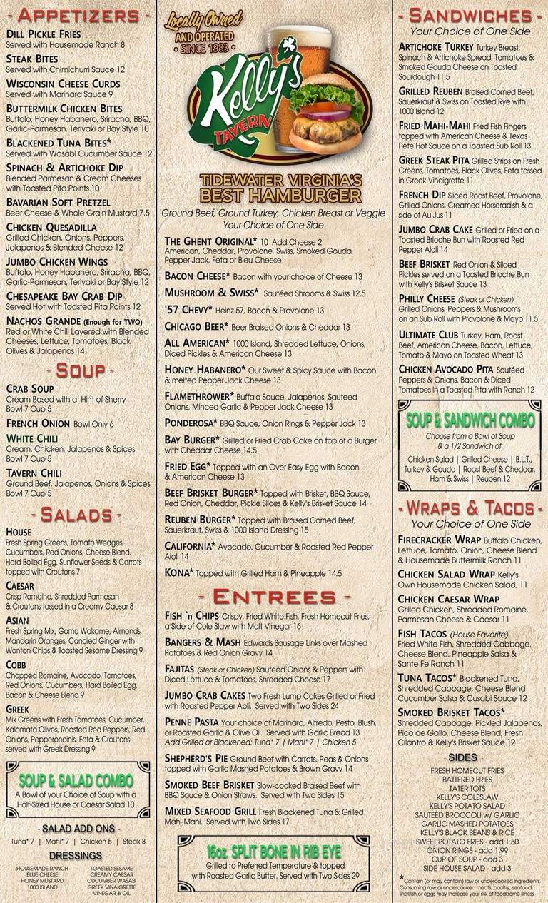 Kelly's Tavern - Virginia Beach, VA menu_pic