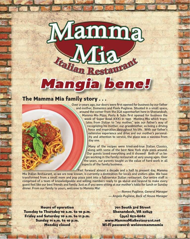 Mamma Mia Pizza Pasta & Subs - Shenandoah, VA
