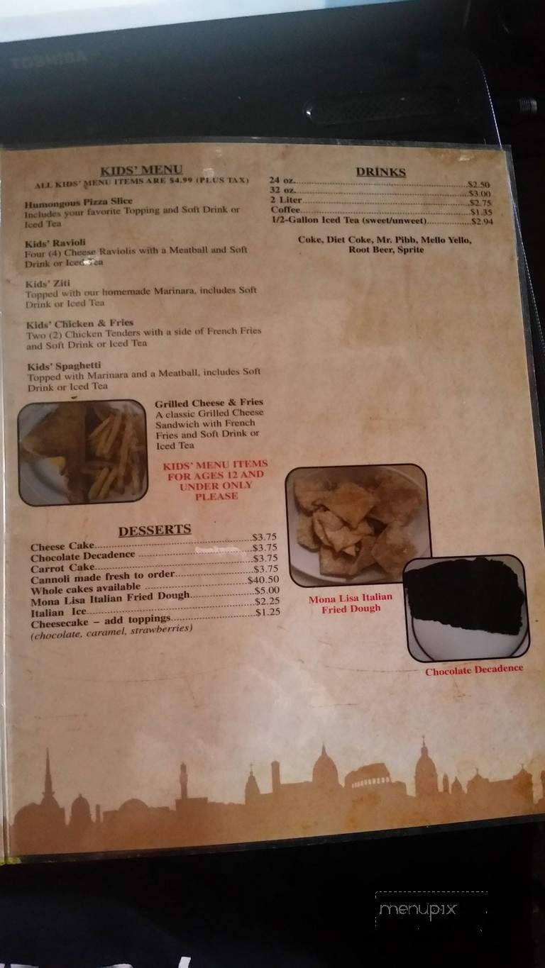 Mona Lisa's Pizza - Norfolk, VA menu_pic
