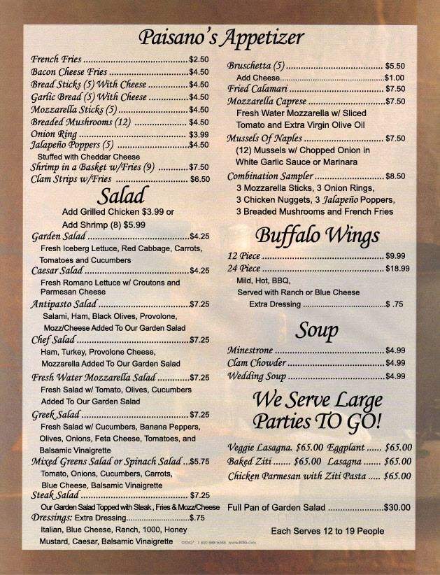 Paisanos - Woodstock, VA menu_pic