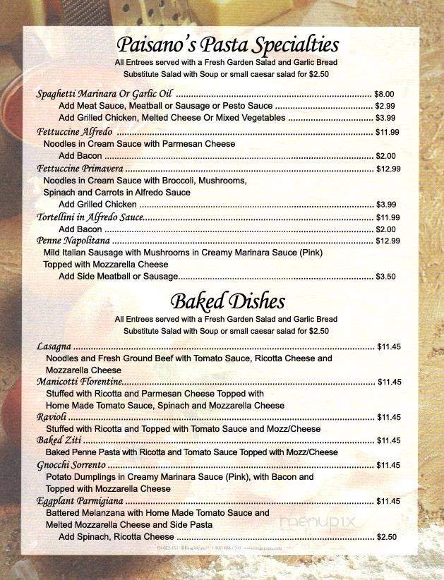Paisanos - Woodstock, VA menu_pic