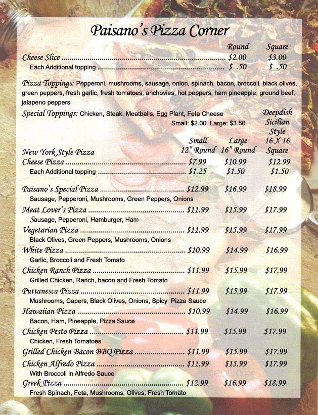 Paisanos - Woodstock, VA menu_pic