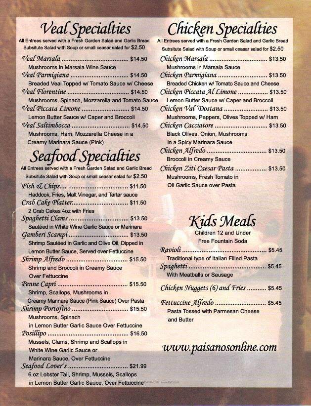 Paisanos - Woodstock, VA menu_pic