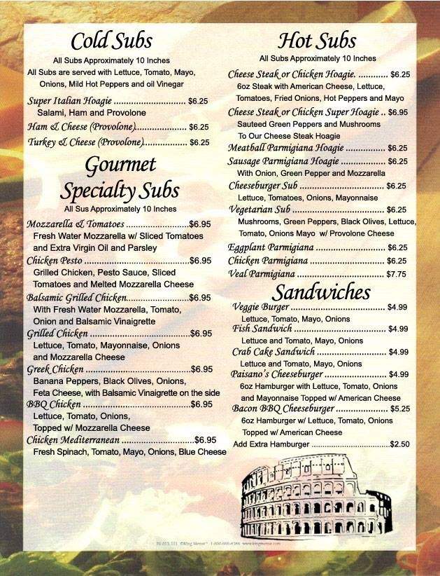 Paisanos - Woodstock, VA menu_pic