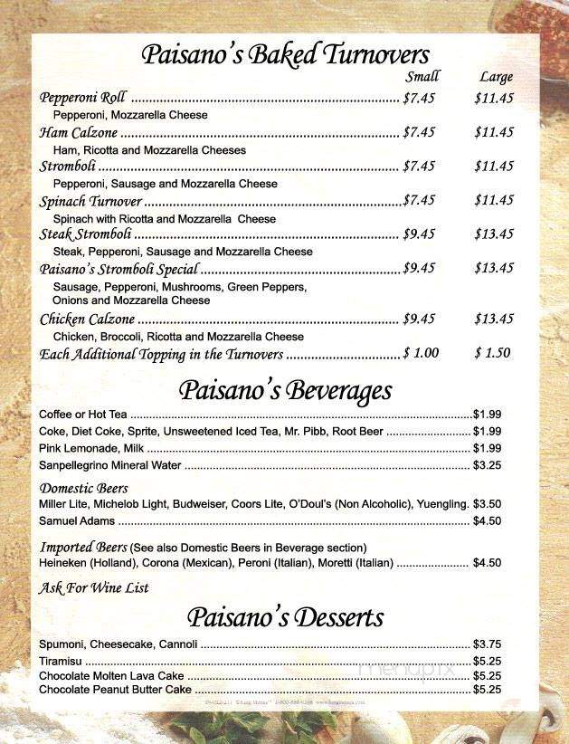 Paisanos - Woodstock, VA menu_pic