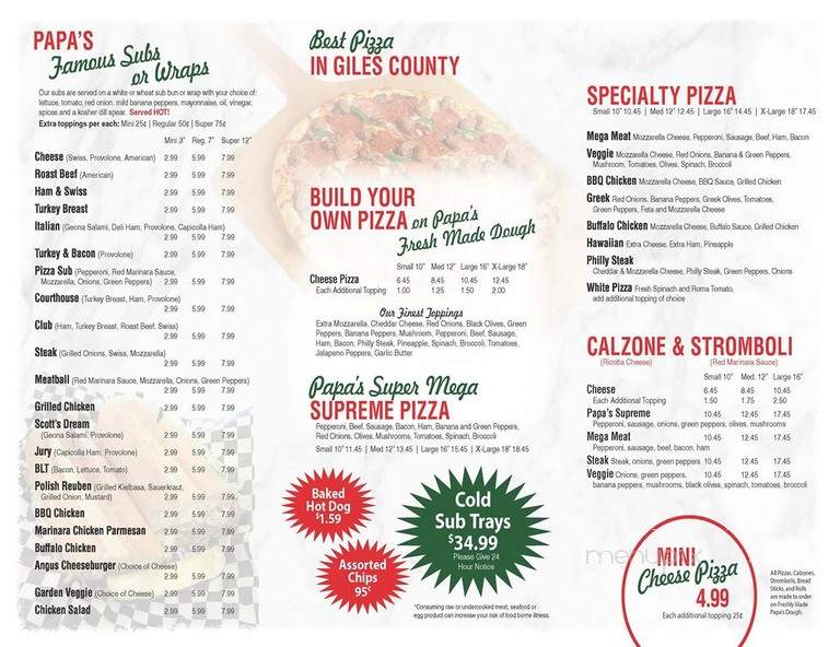 Papa's Pizzeria & Subs - Pearisburg, VA menu_pic