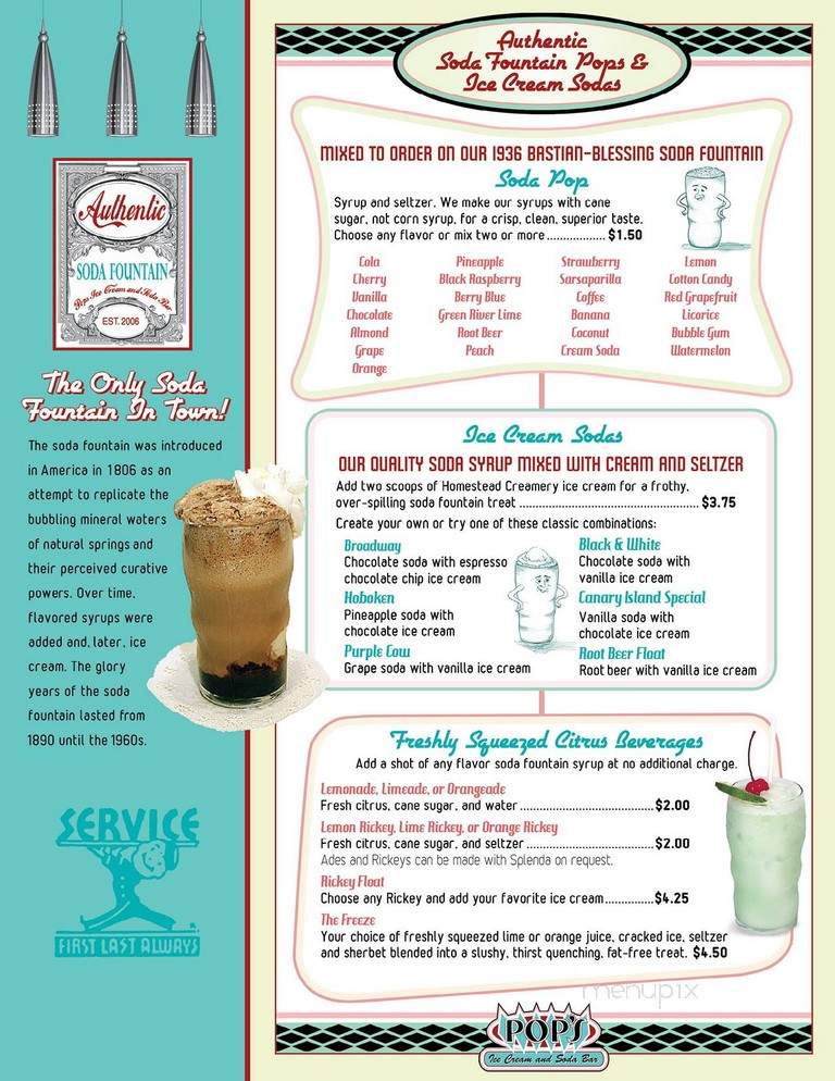 Pop's Ice Cream & Soda Bar - Roanoke, VA menu_pic