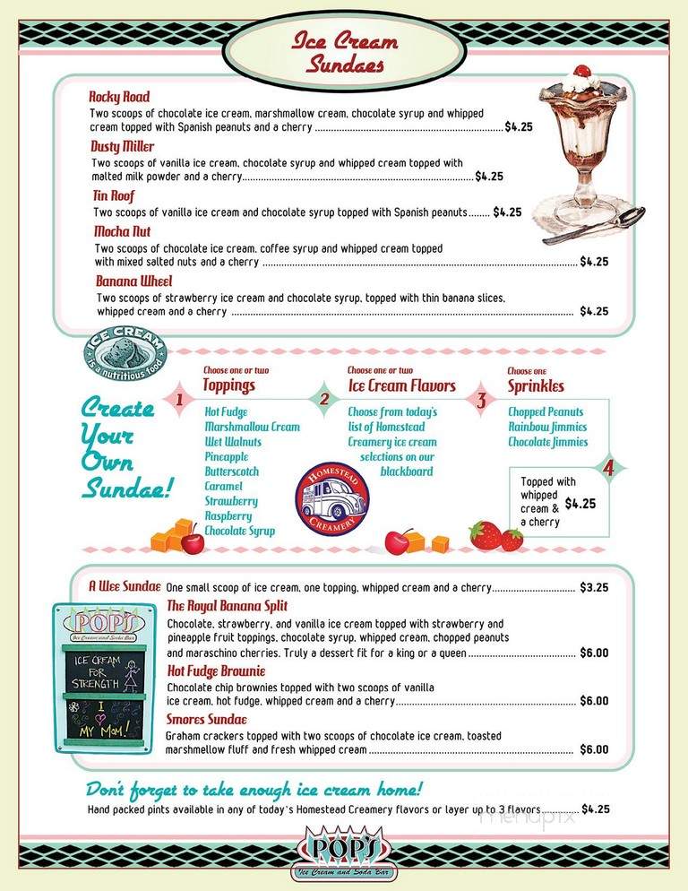 Pop's Ice Cream & Soda Bar - Roanoke, VA menu_pic
