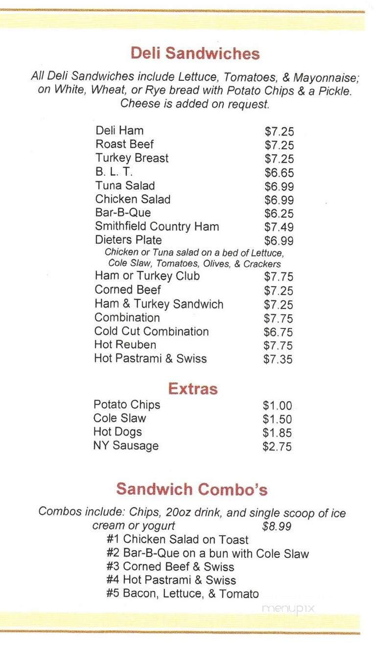 Smithfield Ice Cream Parlor - Smithfield, VA menu_pic