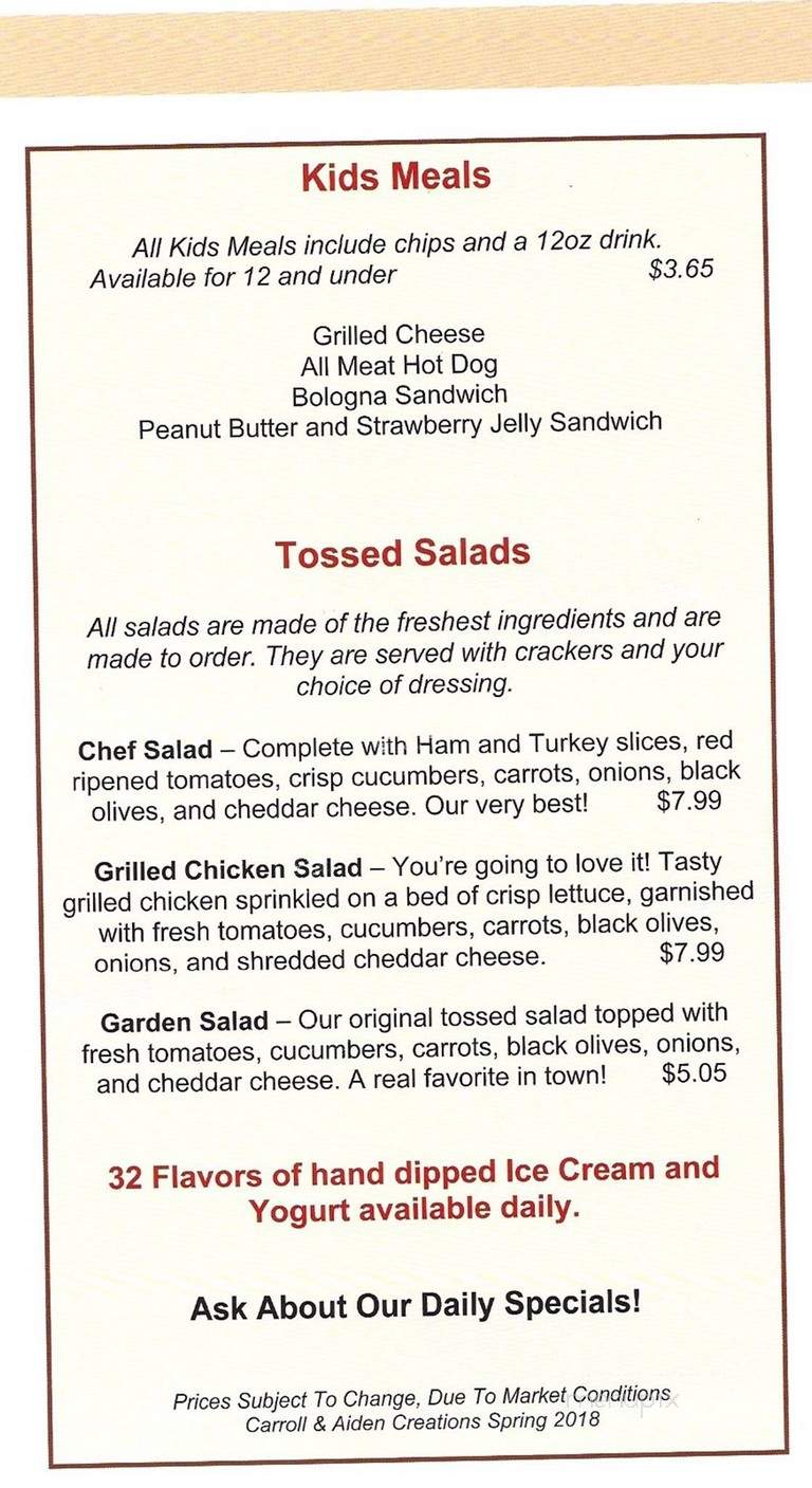 Smithfield Ice Cream Parlor - Smithfield, VA menu_pic