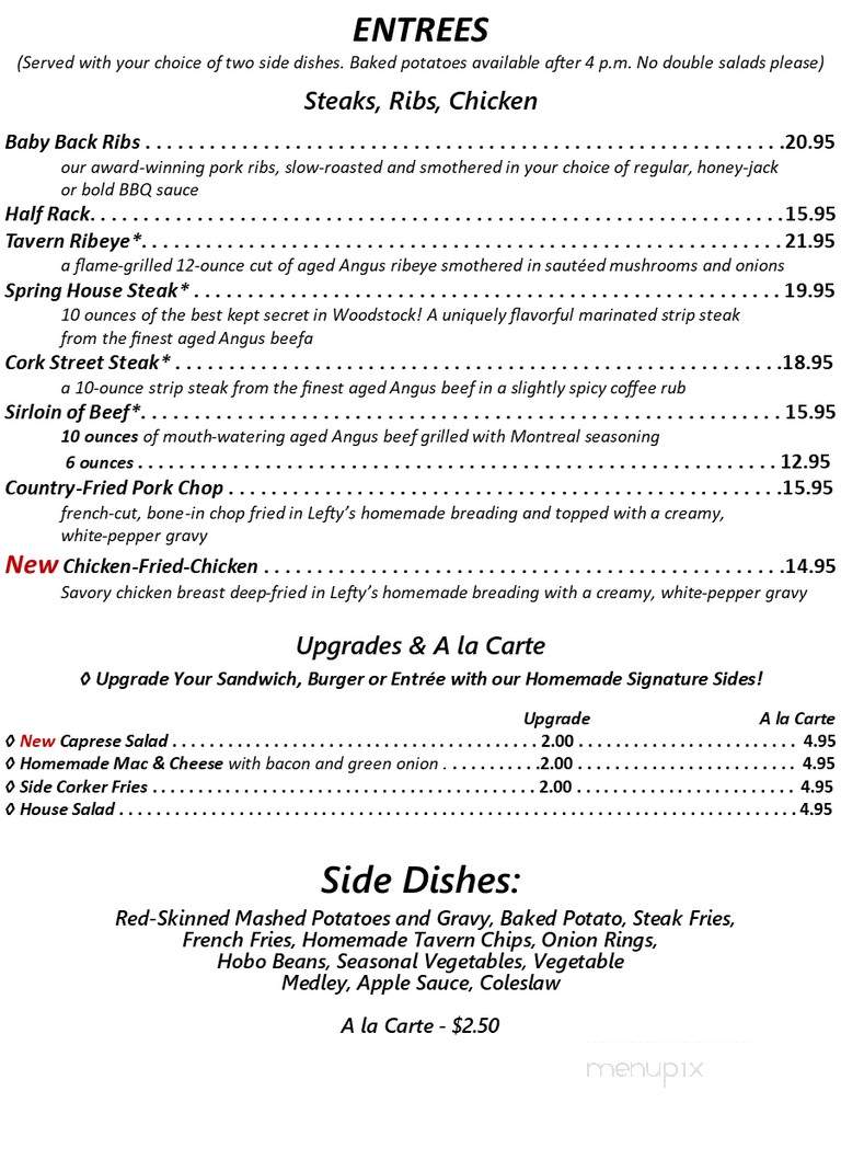 Spring House Tavern - Woodstock, VA menu_pic