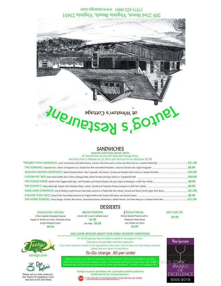 Tautogs Restaurant - Virginia Beach, VA menu_pic