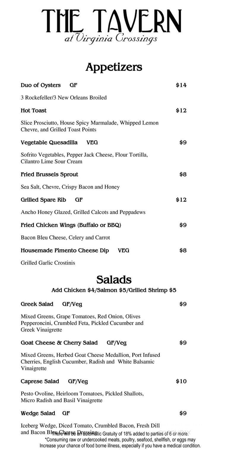 Virginia Crossings Resort - Glen Allen, VA menu_pic
