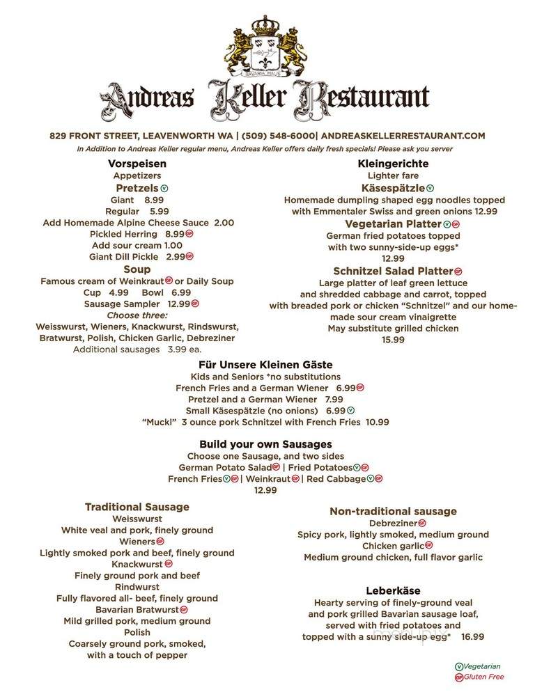 Andreas Keller Restaurant - Leavenworth, WA menu_pic