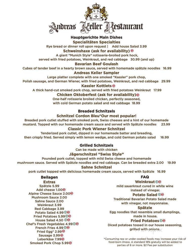 Andreas Keller Restaurant - Leavenworth, WA menu_pic