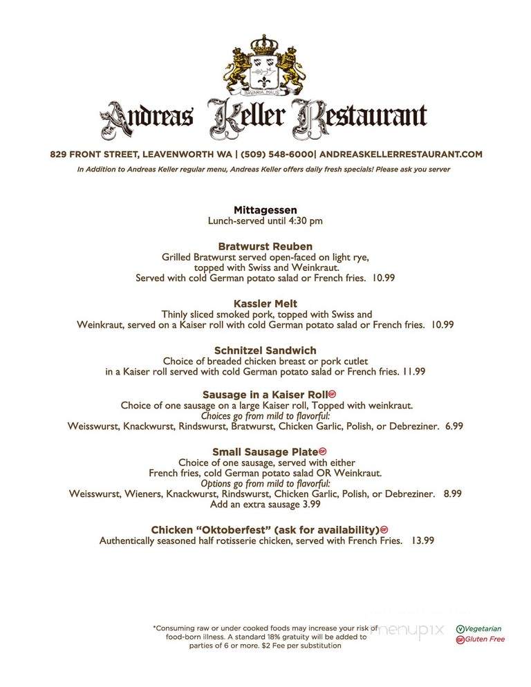 Andreas Keller Restaurant - Leavenworth, WA menu_pic