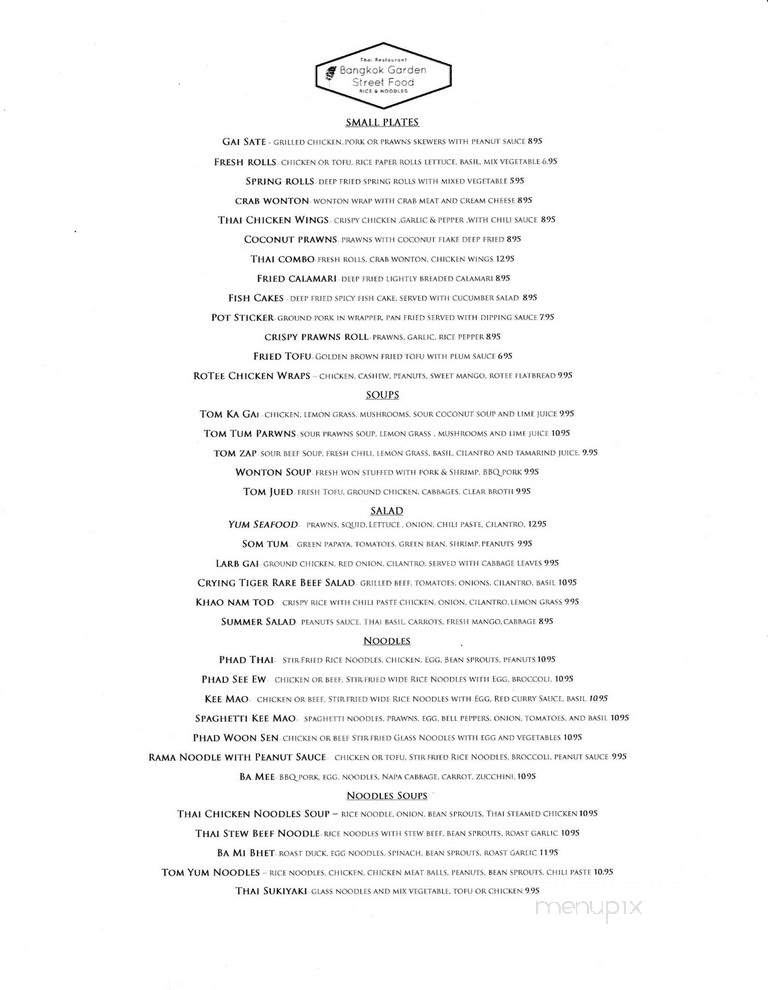 Bangkok Garden Thai Restaurant - Federal Way, WA menu_pic