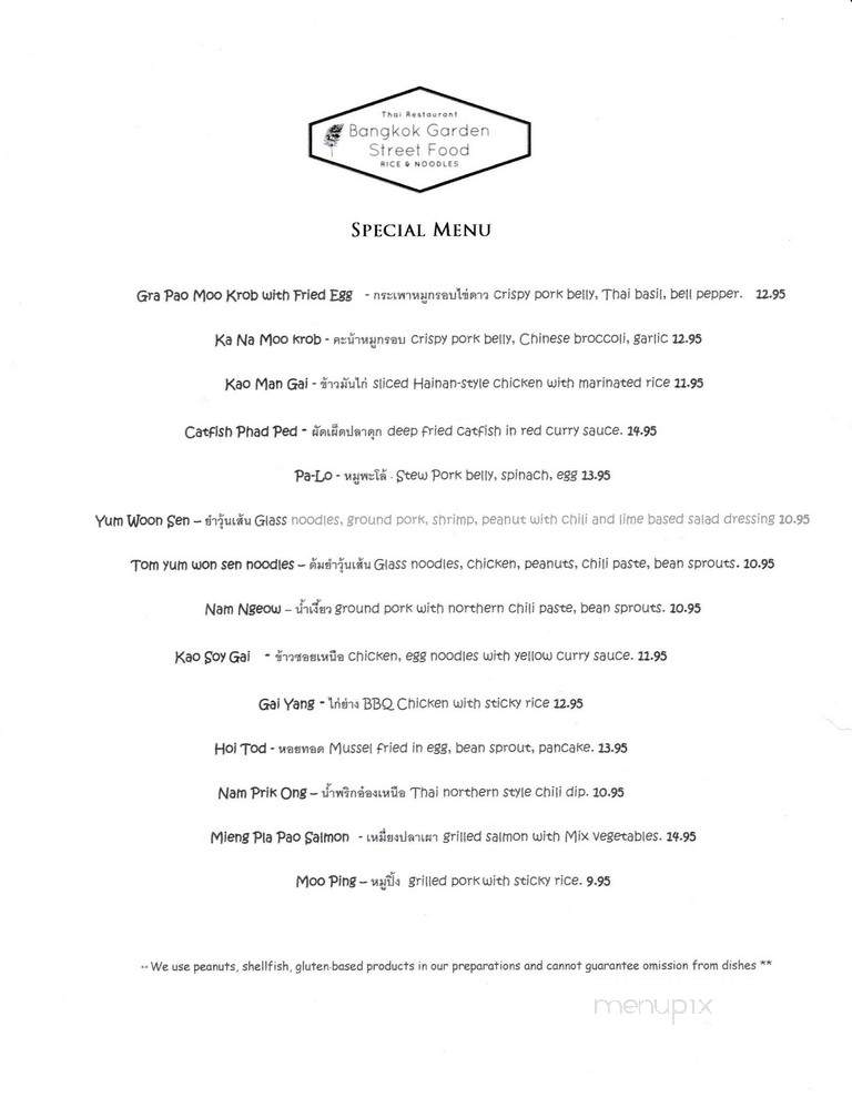 Bangkok Garden Thai Restaurant - Federal Way, WA menu_pic