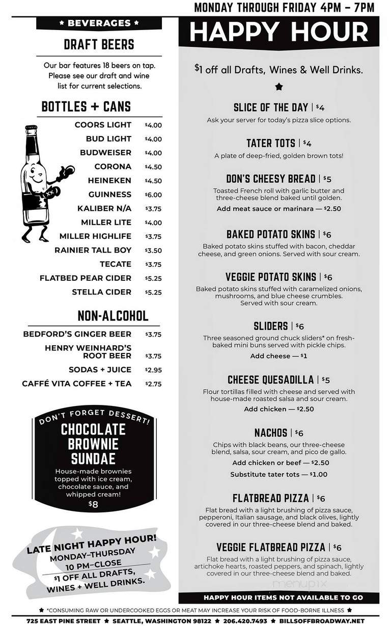 Bill's Off Broadway - Seattle, WA menu_pic