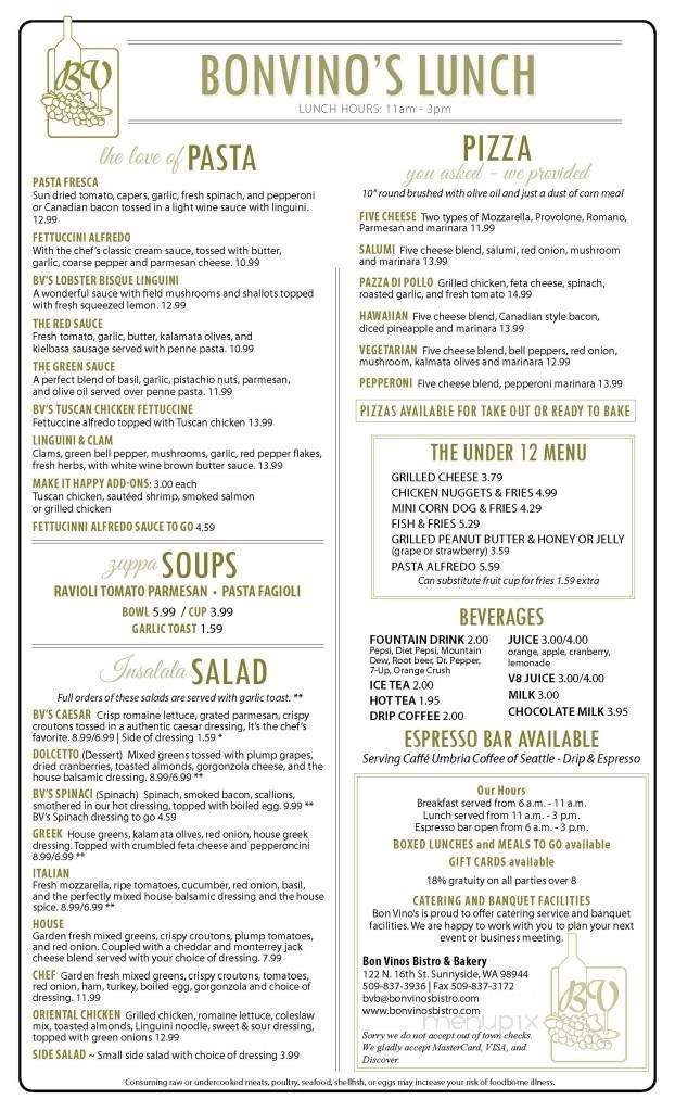 Bon Vino's Bistro & Bakery - Sunnyside, WA menu_pic