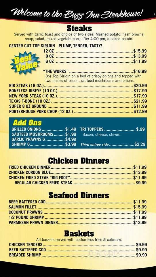 Buzz Inn Steakhouse - Snohomish, WA menu_pic