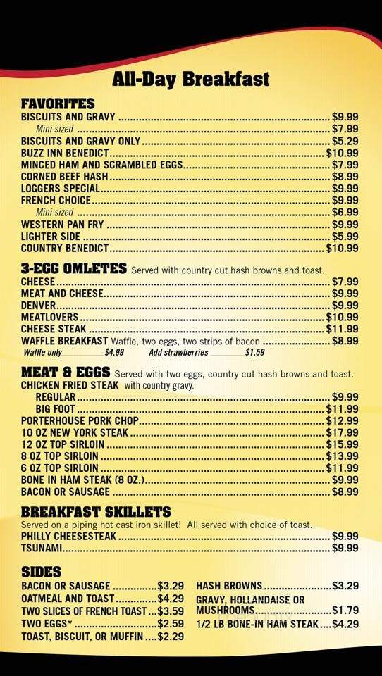 Buzz Inn Steakhouse - Snohomish, WA menu_pic