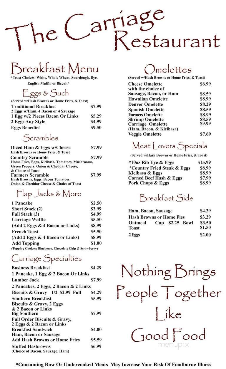 Carriage - Longview, WA menu_pic