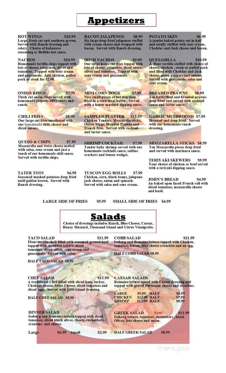 Classics Sports Bar - Renton, WA menu_pic