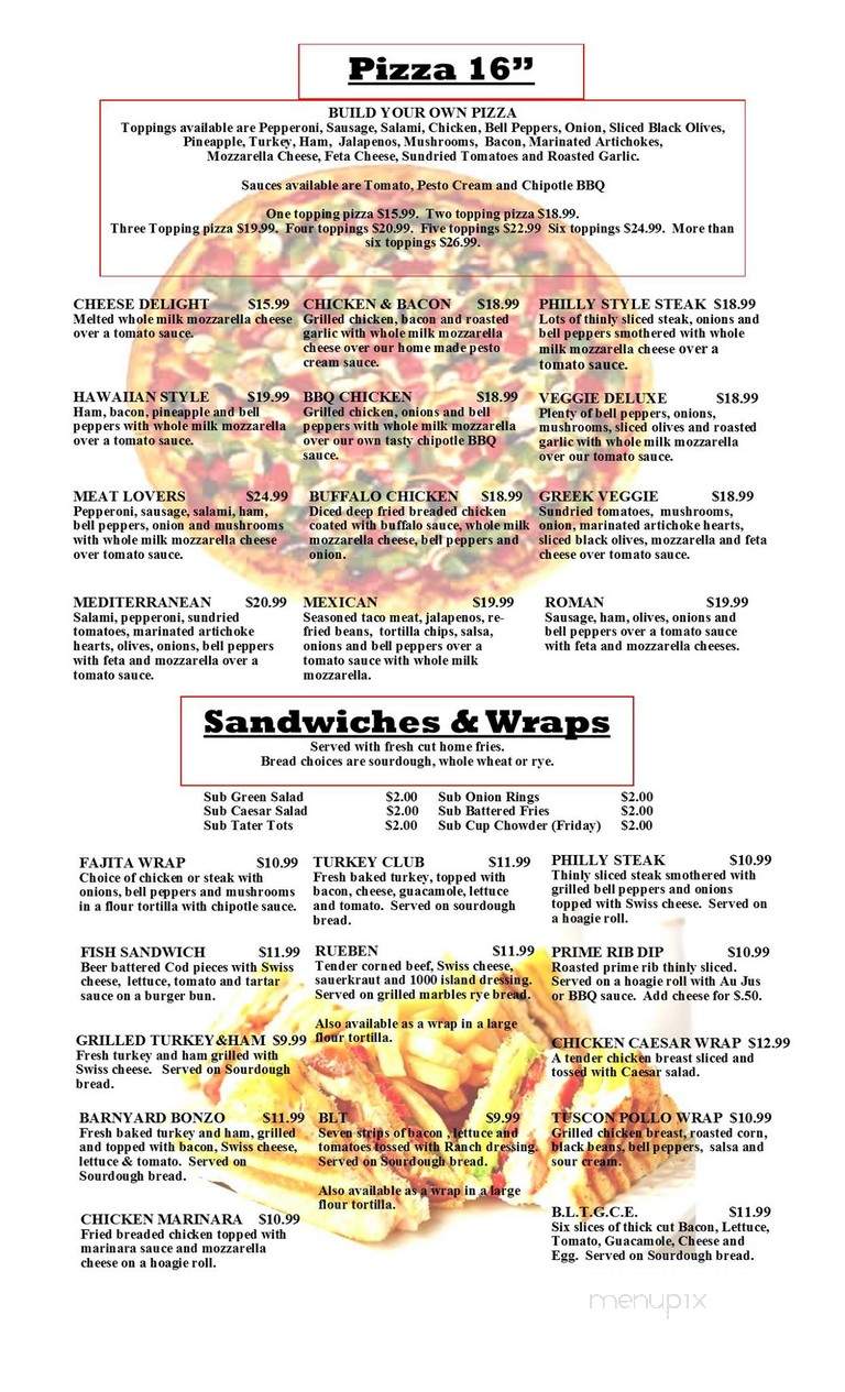 Classics Sports Bar - Renton, WA menu_pic