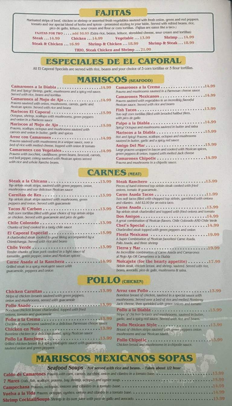 El Caporal Mexican Restaurant - Cle Elum, WA menu_pic
