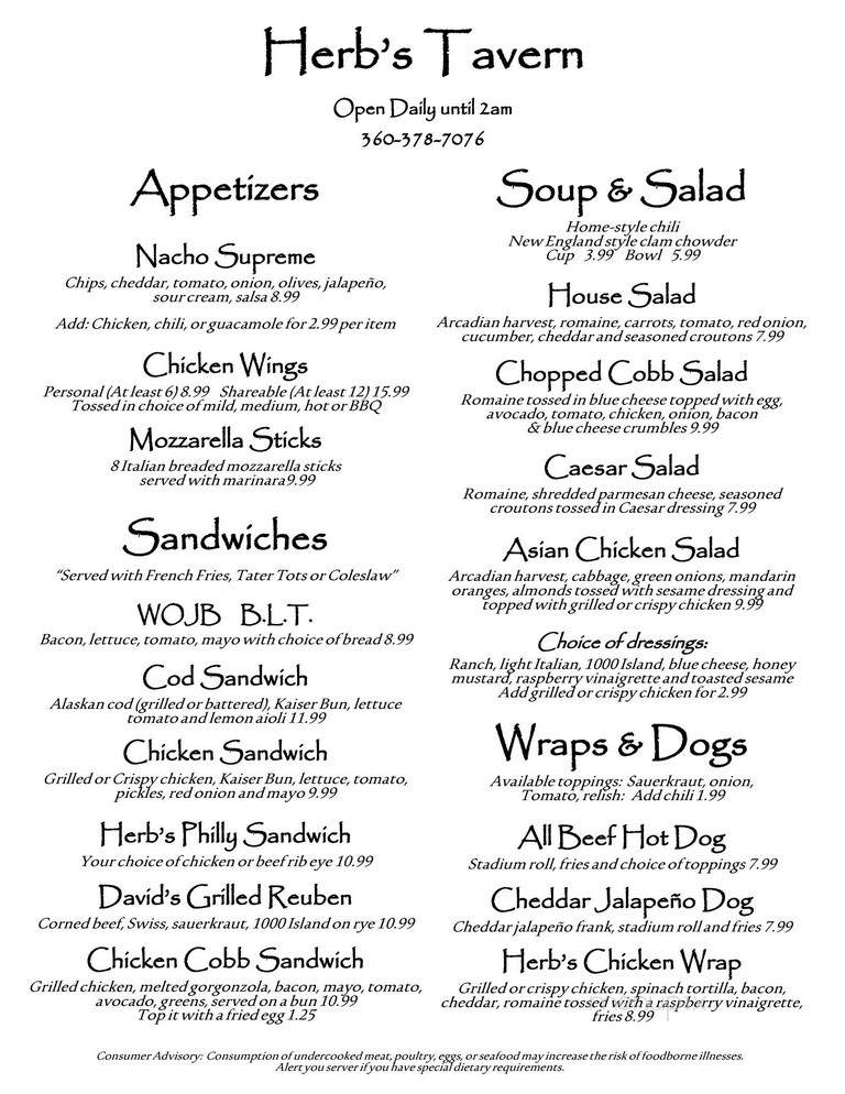 Herb's Tavern - Friday Harbor, WA menu_pic